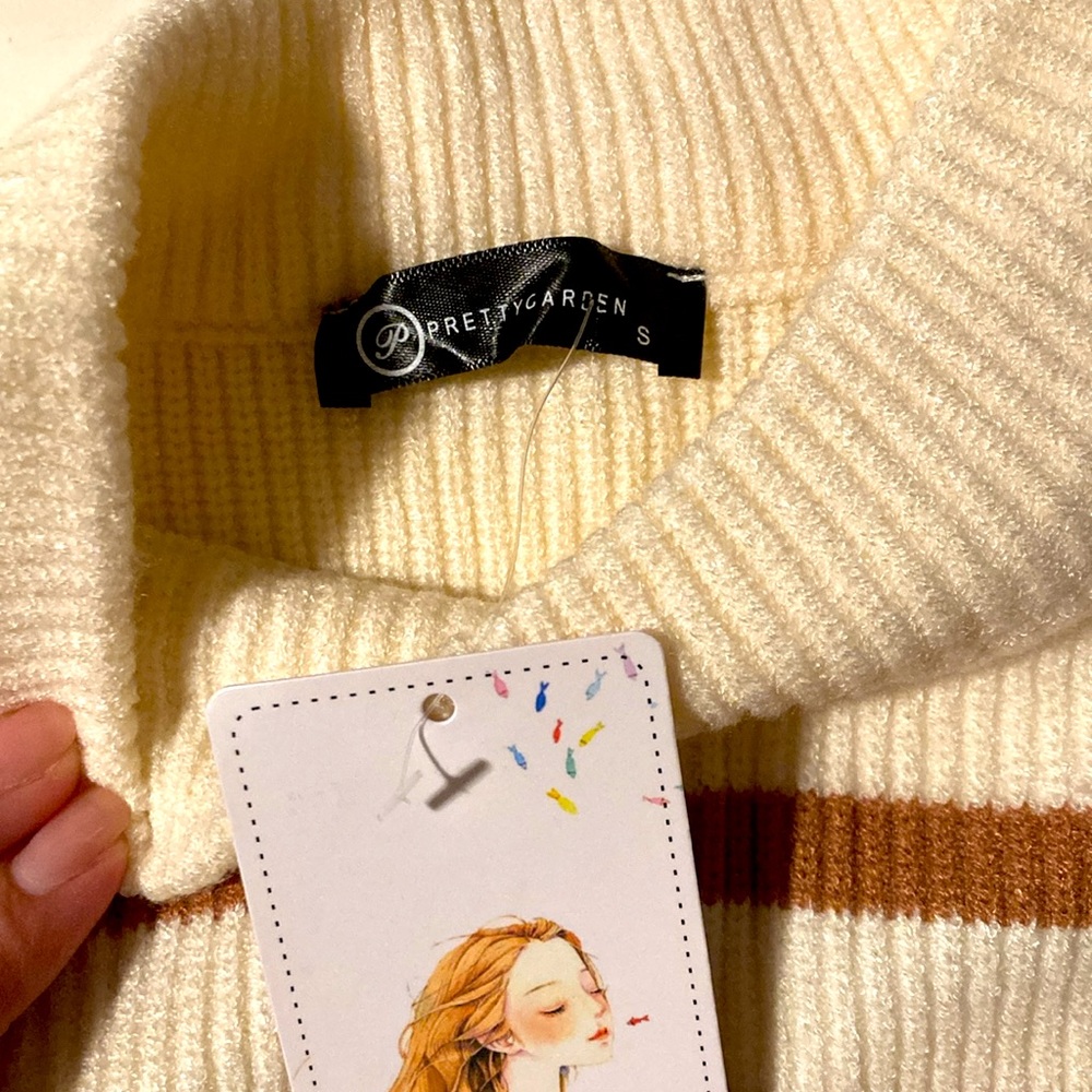 NWT Pretty Garden Long Lantern Sleeve Striped Crewneck Sweater Small - Picture 6 of 7